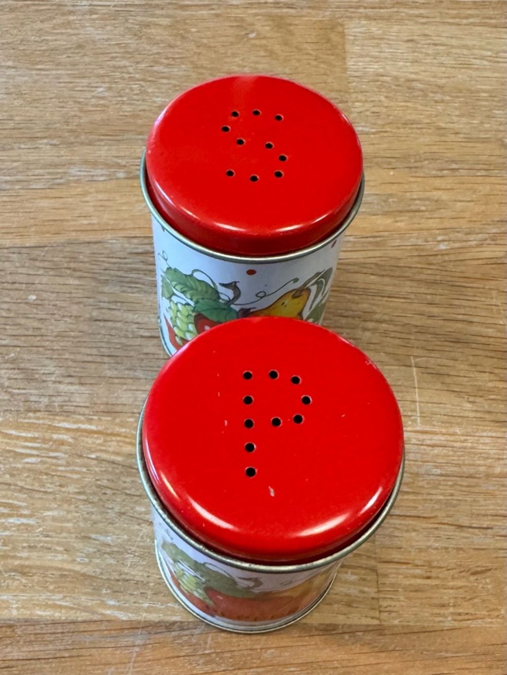 Vintage Metal Tin Fruit Salt & Pepper Shaker Set | Cottagecore Kitchen | HTF - Picture 3 of 6